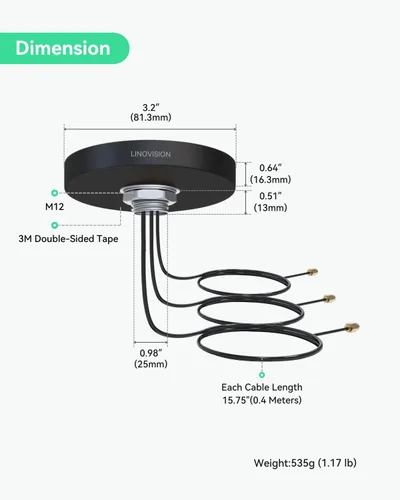 Vista 7 de LINOVISION 4G LTE MIMO 3 en 1 Antena SMA de techo con 2 × 4G y 1 × WiFi IP67 Waterproof, 40cm Cable, Compatible with LINOVIISON IOT-R32W