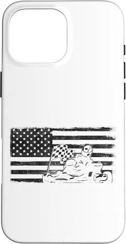 Vista 19 de iPhone 16 Go Kart Racing American Flag Vintage Case