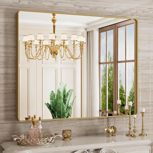 Vista 56 de JISOSO - Espejo de baño negro de 20x30 pulgadas con marco de metal negro, espejo de tocador rectangular redondeado con acabado mate para pared