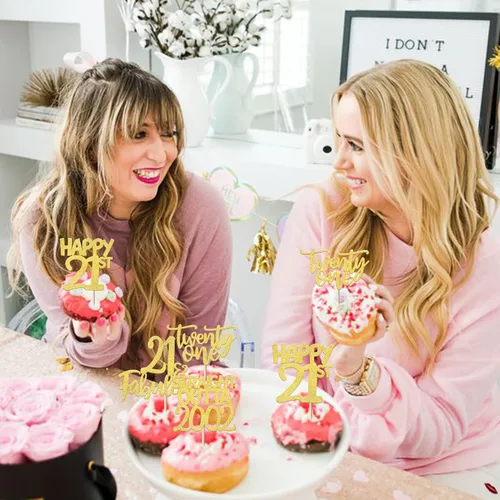 Vista 7 de Paquete de 24 adornos para cupcakes con purpurina de 21 años de 2002, decoraciones para pasteles de cumpleaños de 21 años, suministros de fiesta