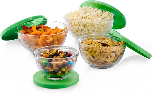 Vista 7 de Libbey Baker's Basics Juego de 8 Piezas de Platos de Vidrio para Hornear Cupcake Party con Tapas, Cuencos Redondos Pequeños de Vidrio, Cuencos