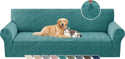 Vista 23 de YEMYHOM 1 Pieza Fundas Elásticas para Sofá de 3 Cojines, Funda de Sofá Jacquard con Parte Inferior Elástica Antideslizante, Funda Engrosada Azul