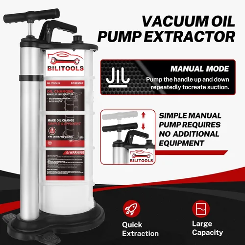Vista 3 de BILITOOLS Bomba extractora de aceite neumática/manual de 9L, extractor de bomba de líquido de aceite al vacío, herramienta de cambio de aceite