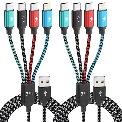Vista 21 de Cable de Carga Múltiple, Cables de Carga 4 en 1 para Múltiples Dispositivos de Nylon Trenzado Cargador Universal Cable Cargador de Teléfono con 2