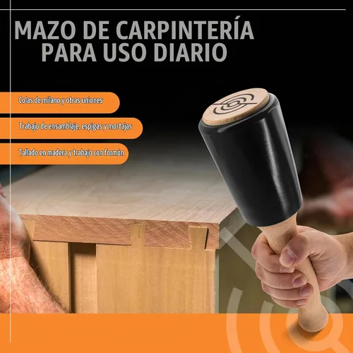 Vista 4 de Mazo de tallado de madera de precisión de 15 onzas para carpintería, cómodo mango de madera que reduce la fatiga de la mano, cabeza de uretano que