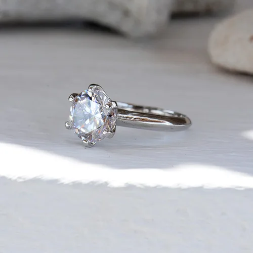 Vista 7 de 3 Ct CZ Solitaire - Anillo de compromiso de plata de ley y chapado en oro blanco - Talla 4-9 - Anillos de aniversario