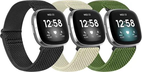 Vista 8 de Paquete de 3 correas elásticas de nailon compatibles con Fitbit Versa 4/Versa 3/Sense 2/Sense, suave, ajustable, transpirable, correas de repuesto