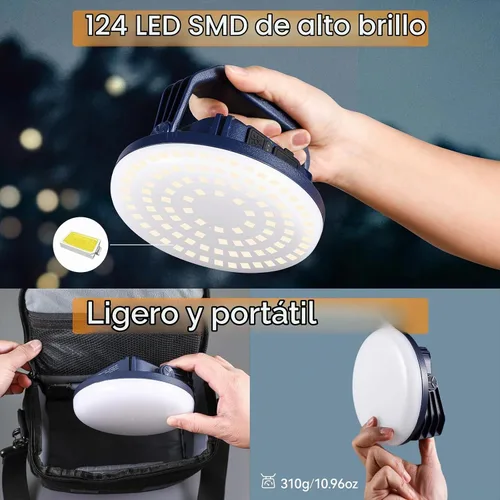Vista 7 de VAVOFO Linterna LED de Campamento Recargable de 30W, 3000LM, 124 LED con 3 Modos de Iluminación, Luz Portátil para Tienda de 7200mAh con Imán