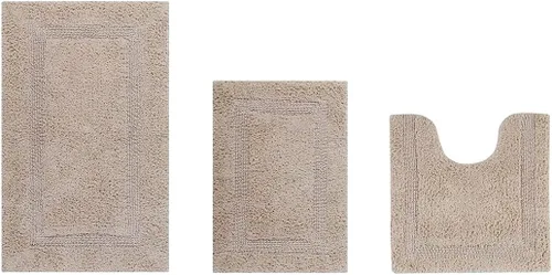 Vista 106 de Better Trends - Juego de 2 alfombras de baño 100% algodón, extra suaves, con borlas, de 17" x 24", alfombra de baño superabsorbente y reversible