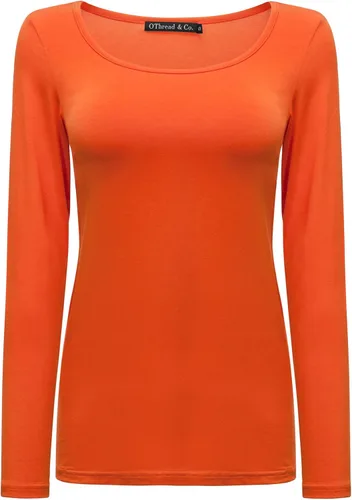 Vista 12 de OThread & Co. Camiseta de manga larga con cuello redondo para mujer, capa básica, de elastano Albaricoque