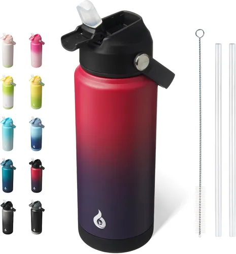 Vista 32 de BJPKPK - Botella de agua aislada con tapa de popote, 532 ml Botellas termo con boquilla suave, asa flexible y base antideslizante, libre de BPA, a