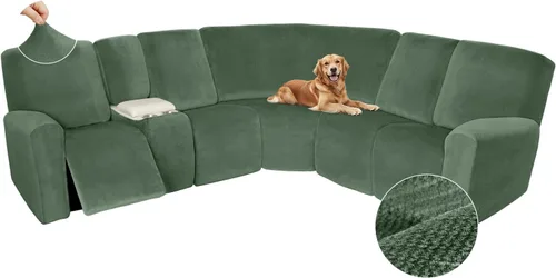 Vista 478 de Arfntevss Fundas de sofá seccional reclinable de terciopelo, Funda de sofá seccional de esquina para sofá reclinable, Funda elástica suave