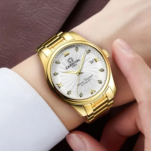 Vista 4 de TEINTOP Carnival - Juego de 2 relojes mecánicos para parejas para hombres y mujeres, para él o ella, todo color dorado y blanco, blanco, dorado
