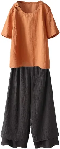 Vista 4 de LaovanIn Pantalones capri de pierna ancha para mujer, de algodón, recortados, palazzo, culottes