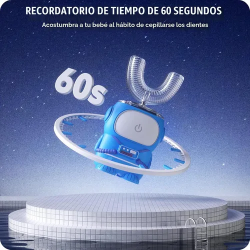 Vista 5 de RexCodar Cepillo de dientes eléctrico ultrasónico en forma de U para niños, IPX7 impermeable, cinco modos de limpieza, astronauta de dibujos
