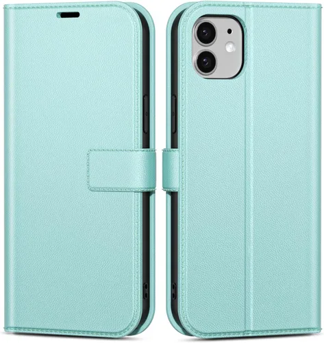 Vista 82 de oakxco Funda tipo cartera para iPhone SE 2022/2020/8/7 con soporte para tarjeta de crédito, funda magnética RFID delgada tipo libro con tapa