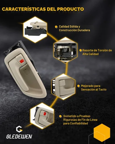 Vista 4 de Juego de manijas de puerta interior con bisel (4 unidades), compatible con Toyota Avalon Sequoia Tundra 2000-2007 (Crew Cabs), beige, delantero