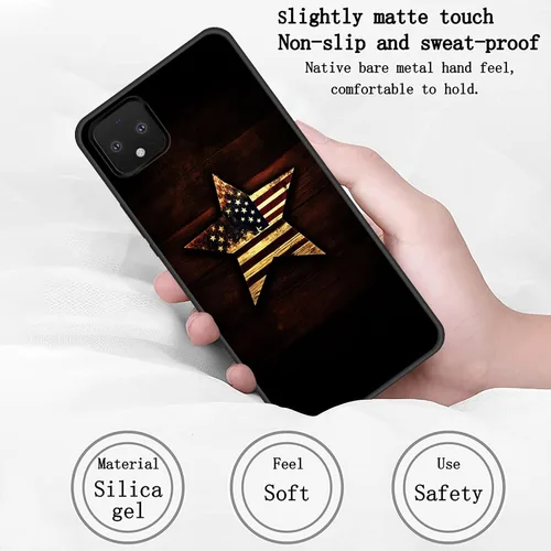 Vista 6 de Funda para Pixel 4 XL, funda delgada de silicona de TPU suave a prueba de golpes para Google Pixel 4 XL, estrella de bandera estadounidense en madera