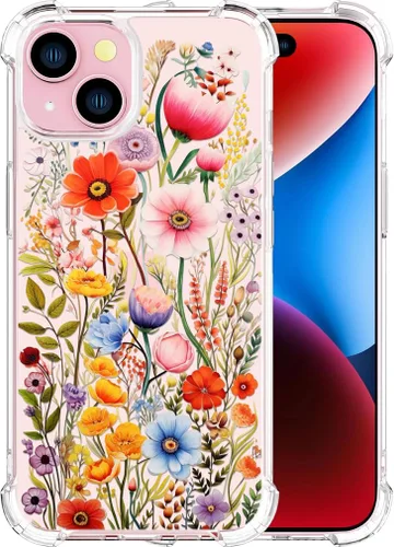 Vista 39 de Compatible con iPhone 14, funda transparente y bonita para mujeres y niñas, diseño floral, diseño floral femenino, funda para teléfono 14