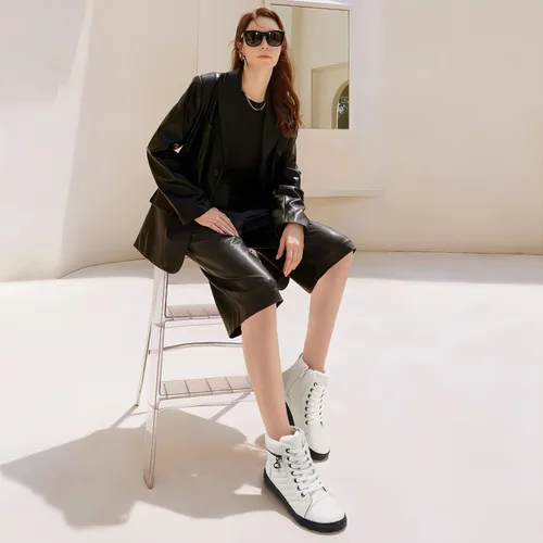Vista 3 de hash bubbie Women's High top Sneakers Lace up PU Leather Fashion Shoes Black Boots Fuzzy Ankle Booties with Zipper