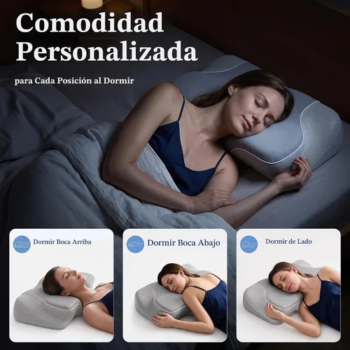 Vista 3 de Almohada cervical para el cuello para aliviar el dolor, almohada ergonómica de espuma viscoelástica para soporte de cuello y hombros, gris, 23.6 x