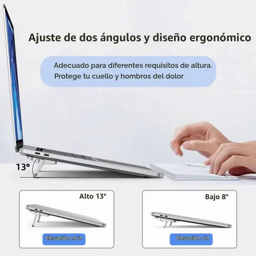 Vista 6 de Mini soporte plegable de aleación de zinc, 2 piezas, elevador de teclado de computadora portátil con 2 ángulos ajustables, soporte invisible Negro
