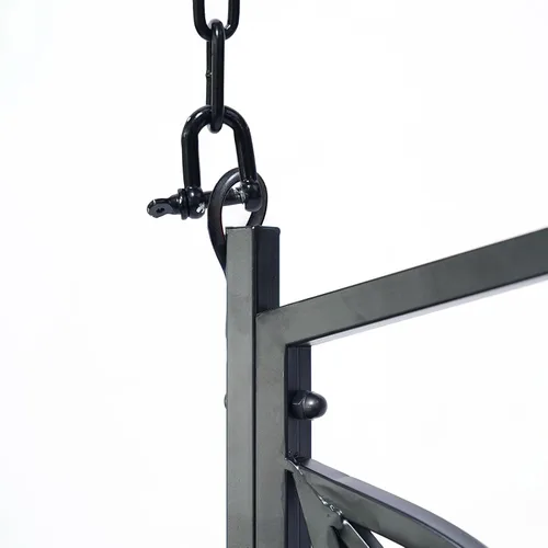 Vista 3 de Columpio de metal Mariposa resistente con portavasos, columpio de metal negro resistente a la intemperie con asiento cómodo