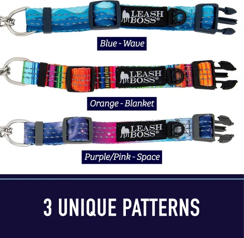 Vista 4 de Leash Boss Collar Martingale para perros – Cadena de acero Collar de nailon reflectante para perros grandes, medianos y pequeños Collar