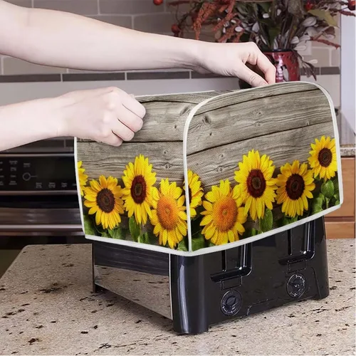 Vista 3 de Cubierta acolchada de poliéster para tostadora de tablero de madera de girasol para tostadora de dos rebanadas, protección contra el polvo