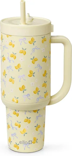 Vista 41 de Ello Oasis Vaso de 24 oz con asa y popote retráctil Taza reutilizable de acero inoxidable aislada 100% a prueba de fugas, regalos