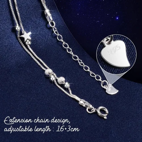Vista 4 de FANCIBAND Pulseras de plata de ley 925 con dijes para mujer, delicada cadena de plata ajustable, pulsera de cuentas simples, regalos de joyería