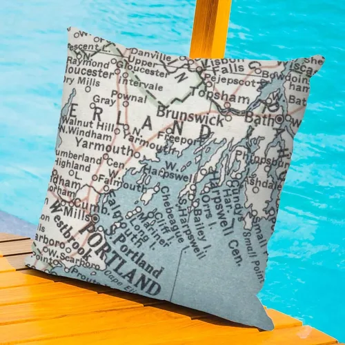 Vista 3 de Casco Bay Maine - Funda de almohada para exteriores, diseño de mapa de Estados Unidos, impermeable, decoración del hogar para muebles de patio