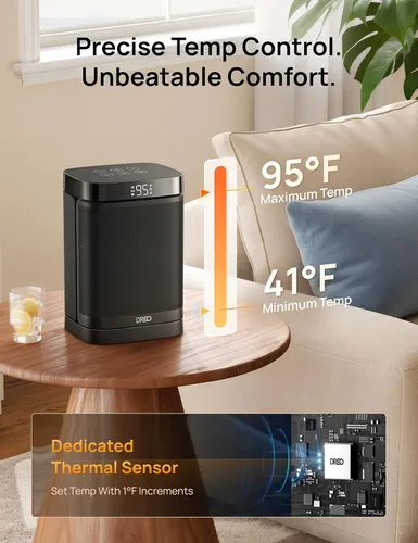 Vista 6 de DREO Calentador de espacio, calentadores eléctricos portátiles de 1500 W para uso en interiores, calentador de cerámica PTC para oficina con control