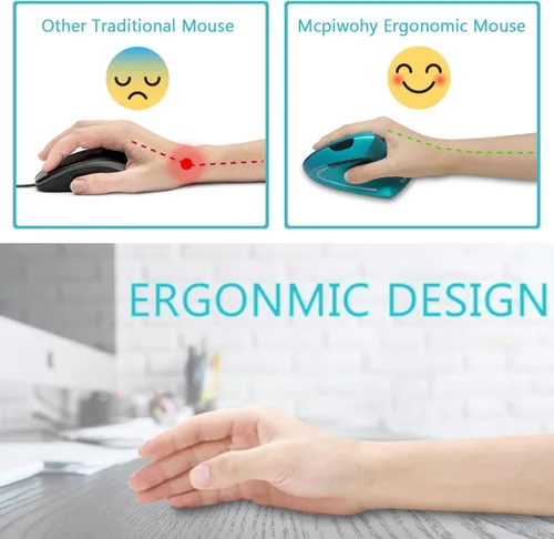 Vista 5 de Ratón ergonómico, ratón vertical óptico recargable USB de 2.4 GHz inalámbrico con 6 botones, 3 ajustables 120016002400 DPI para laptop, escritorio