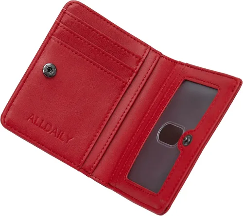 Vista 9 de Alldaily Billetera pequeña RFID para mujer, compacta y delgada, plegable, con bolsillo de viaje, mini cartera para damas, Beige