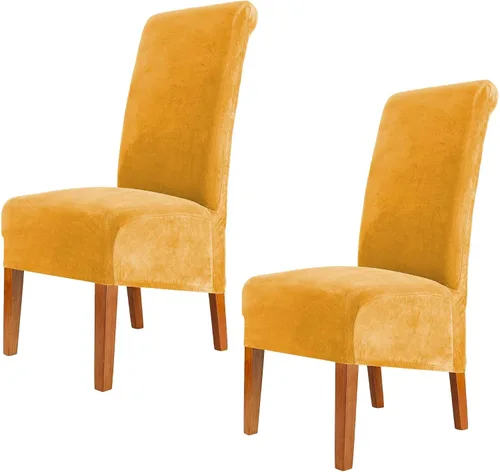 Vista 16 de Fundas elásticas para sillas de comedor, fundas protectoras de asiento extraíbles de terciopelo suave para sillas Parson (2, beige)