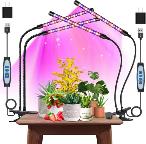 Vista 11 de Garpsen - Luces de cultivo para plantas de interior, 2 cabezales con clip, 40 LED Luz para plantas RedBlue, temporizador de 6/12/16 horas, 3