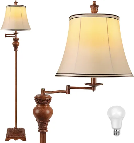 Vista 10 de PARTPHONER Lámparas de pie vintage para sala de estar, lámpara de pie de granja tradicional con brazo oscilante ajustable de 350° para dormitorio