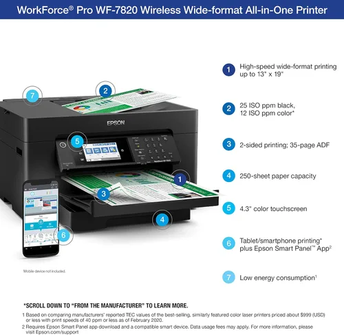 Vista 4 de Epson Workforce Pro WF-7820 Impresora inalámbrica de inyección de tinta