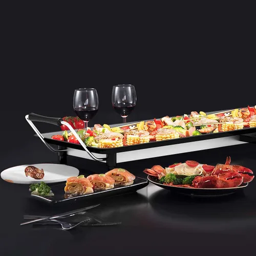 Vista 2 de MAT EXPERT Parrilla Teppanyaki de mesa de 35 pulgadas, parrilla portátil antiadherente para barbacoa, placa de barbacoa eléctrica de 2000 W con 5