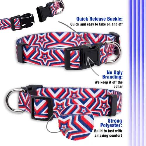Vista 4 de Native Pup Collar de Perro con Bandera Americana - Rojo, Blanco y Azul - Collares Patrióticos para el 4 de Julio, EE.UU. - Ajustable para Perros