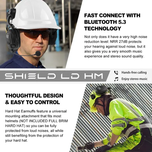 Vista 5 de GREEN DEVIL Orejeras de protección auditiva Bluetooth para casco de seguridad, accesorio montado en casco duro