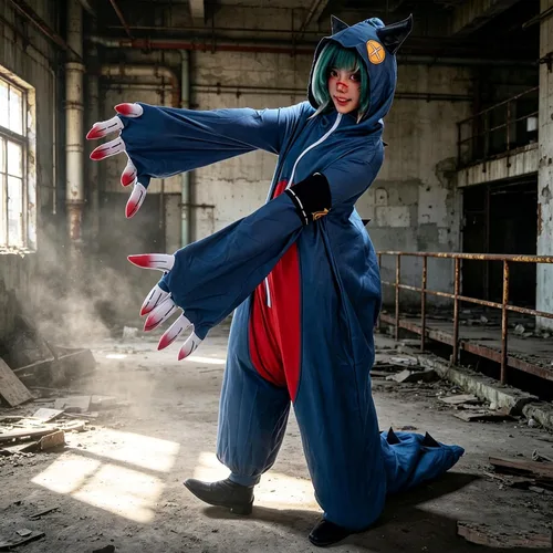 Vista 3 de Gachiakuta Guita Cosplay Traje Limpiadores Azul Lindo Mono Pijama