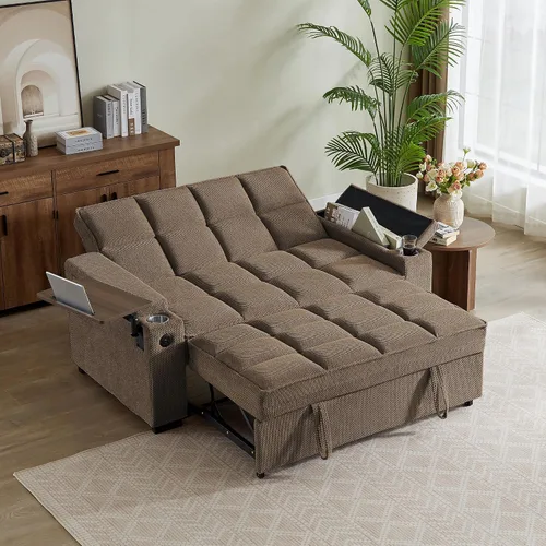 Vista 4 de Eafurn Sofá cama convertible de felpilla capitoné 3 en 1 de 65 pulgadas Café - 65