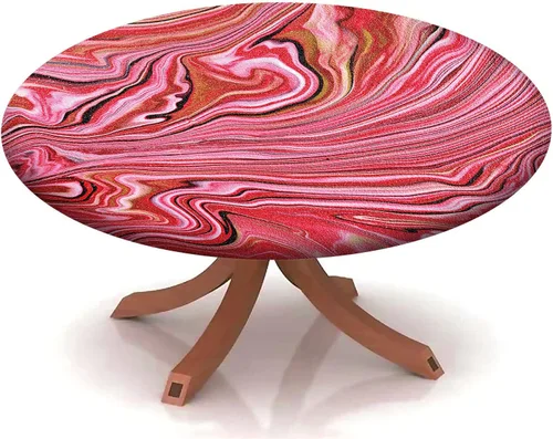 Vista 24 de Mantel redondo ajustable con patrón de mármol, borde elástico, adecuado para catering y cocina, se puede limpiar para mesas redondas de comedor