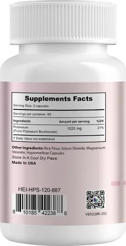 Vista 2 de Heivy Suplemento de Potasio 1020 mg, 120 Cápsulas Vegetarianas