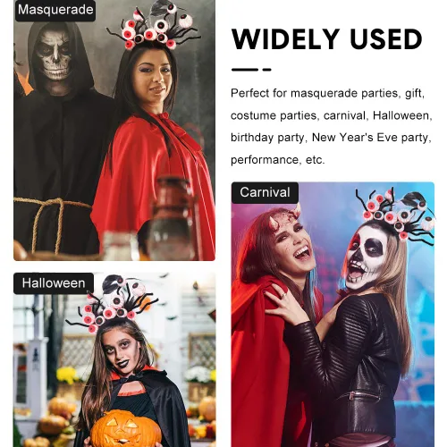 Vista 4 de Diademas de Halloween realistas de terror fantasma, sombrero de ojos rojos, accesorios para el cabello, diademas para mujeres y niños, diadema