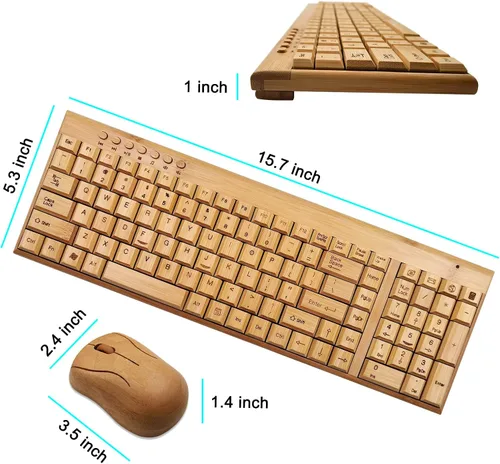 Vista 6 de Smart Tech Combo de teclado y mouse inalámbricos de bambú natural de 2,4 GHz para PC