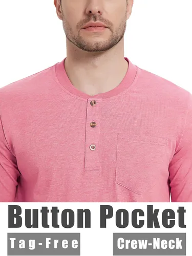 Vista 4 de MAGCOMSEN Camisas Henley de manga corta para hombre, de algodón, con botones, con bolsillo, casual, solapa frontal, ajuste regular, camisas diarias