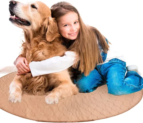 Vista 4 de almohadilla lavable para cachorro 36 pulgadas 36-inch round washable waterproof pee pad, reusable slip-resistant mat for dog potty training and